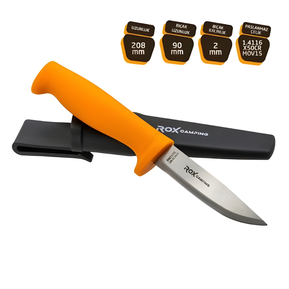 Rox Bushcraft Eco Paslanmaz Çelik Kamp Bıçağı - Turuncu