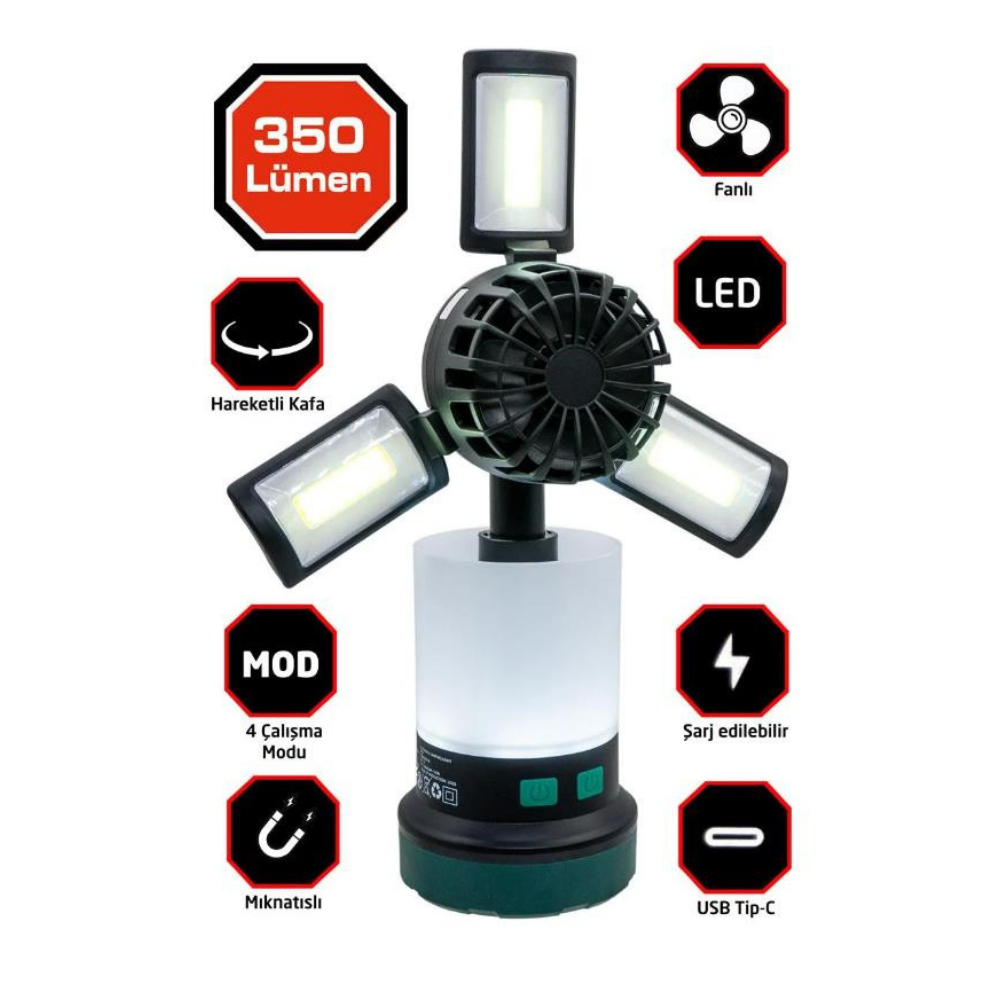 Rox Şarjlı Çok Fonksiyonlu Fanlı Kamp Feneri