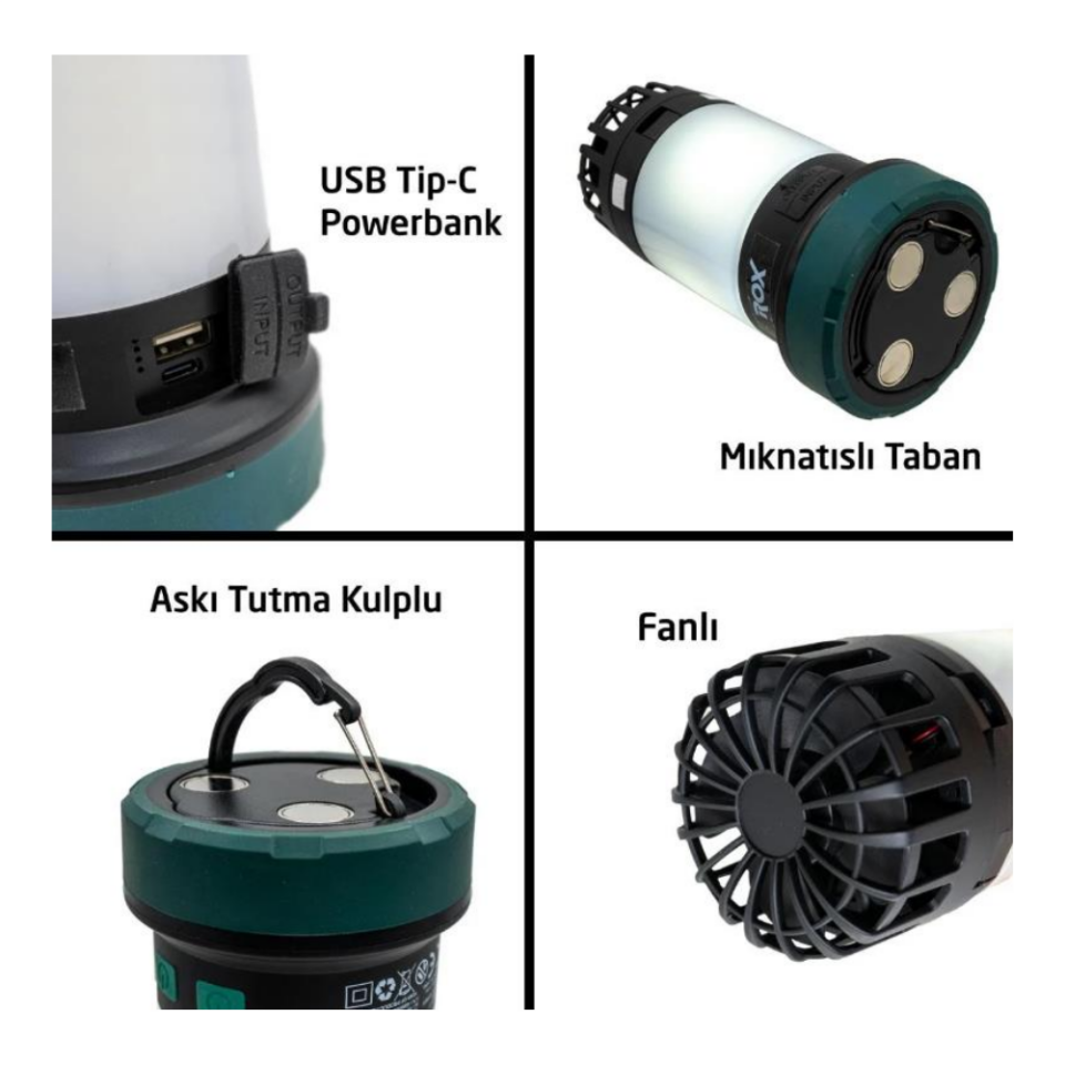 Rox Şarjlı Çok Fonksiyonlu Fanlı Kamp Feneri