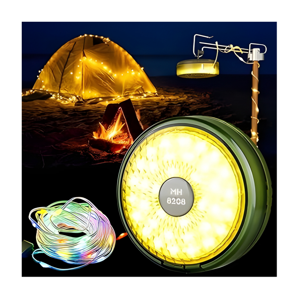 7 Metre Ledli Şarj Göstergeli 8 Işık Modlu Hareketli ve Flaşör Modlu Kamp Lambası LED Işık