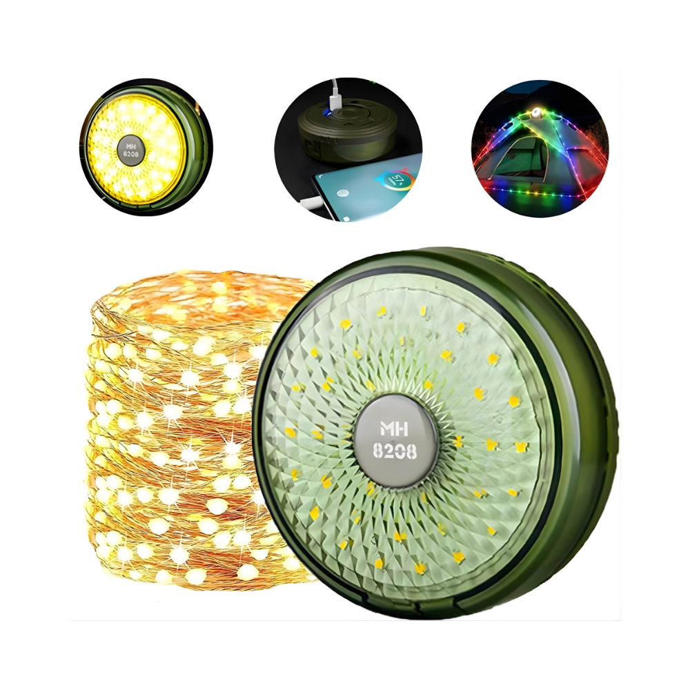 7 Metre Ledli Şarj Göstergeli 8 Işık Modlu Hareketli ve Flaşör Modlu Kamp Lambası LED Işık