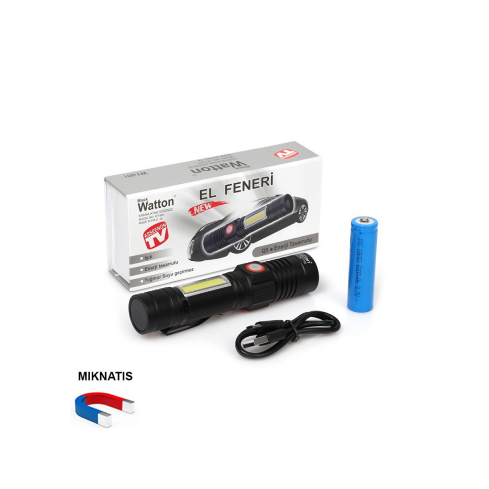 Geniş Açılı P50 LED Şarjlı El Feneri Watton WT-601