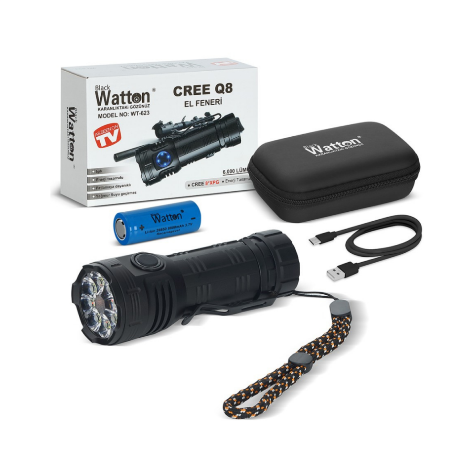 Watton WT-623 8+1 LED Şarjlı El Feneri 