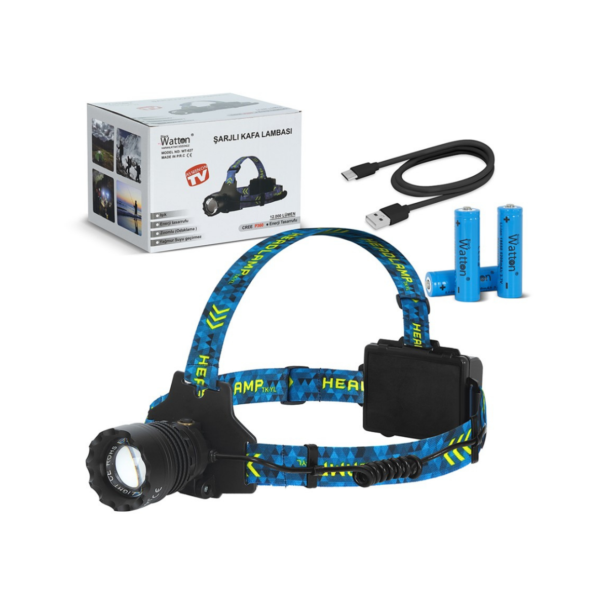 Watton WT-627  Şarjlı Kafa Lambası 12,000 Lümen