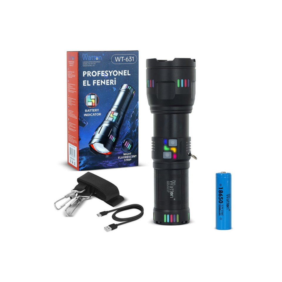 Watton WT-631 Lazer Etkili Profesyonel El Feneri  30,000 Lümen
