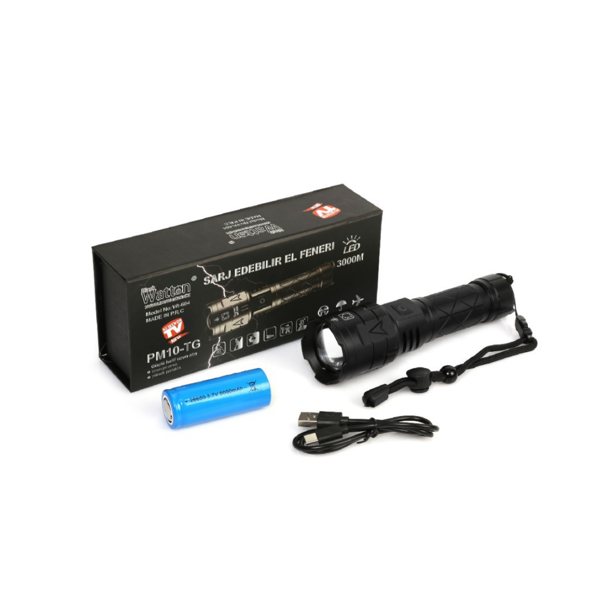 Watton WT-604  3000 Lümen Güçlü El Feneri Watton WT-604