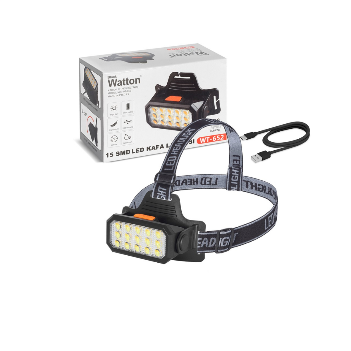  Watton WT-652 15 Ledli Sarı / Beyaz Şarjlı Kafa Lambası