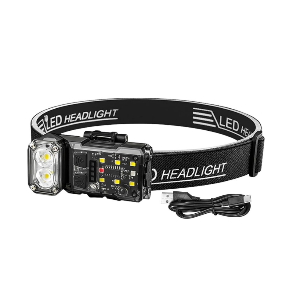 Çok Fonksiyonlu LED Kafa ve El Feneri – Hareket Sensörlü, 90° Döner Başlıklı Kafa Lambası