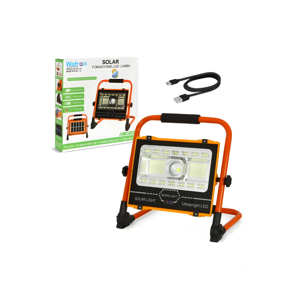 Watton WT-734 Solar Panel Şarjlı Taşınabilir Projektör