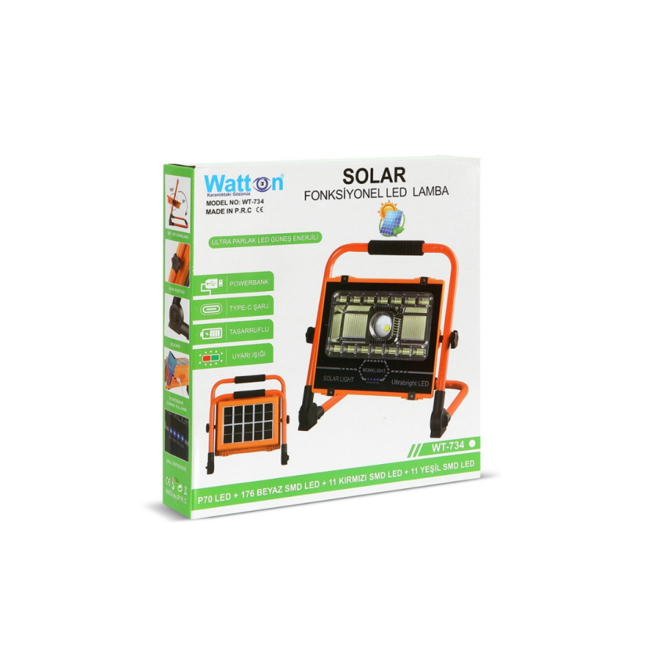 Watton WT-734 Solar Panel Şarjlı Taşınabilir Projektör