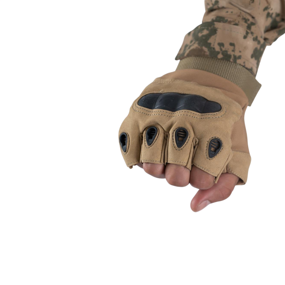 Tactical Outdoor Kesik Parmaksız Eldiven Asker Polis Dağcı Sporcu Bisikletçi Kemik Eldiveni Bej