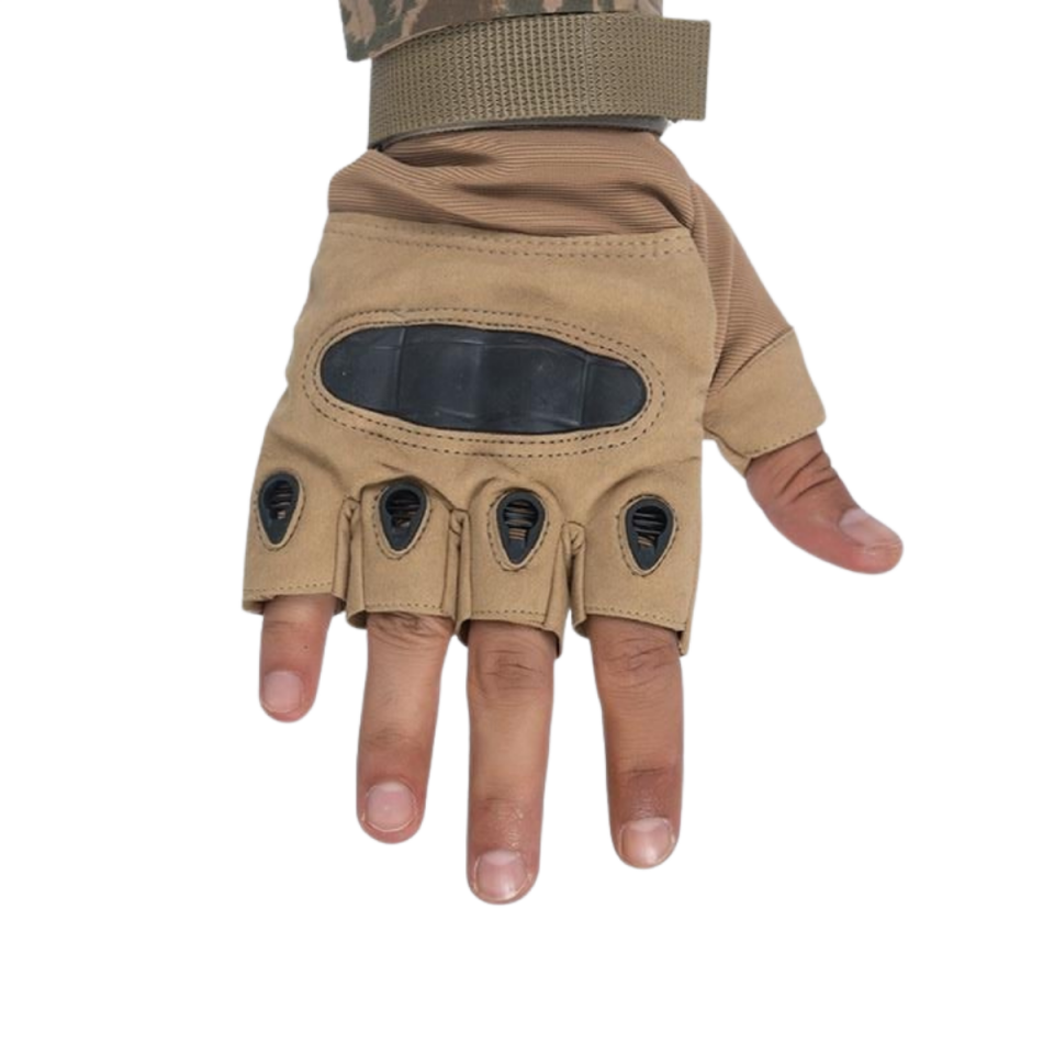 Tactical Outdoor Kesik Parmaksız Eldiven Asker Polis Dağcı Sporcu Bisikletçi Kemik Eldiveni Bej